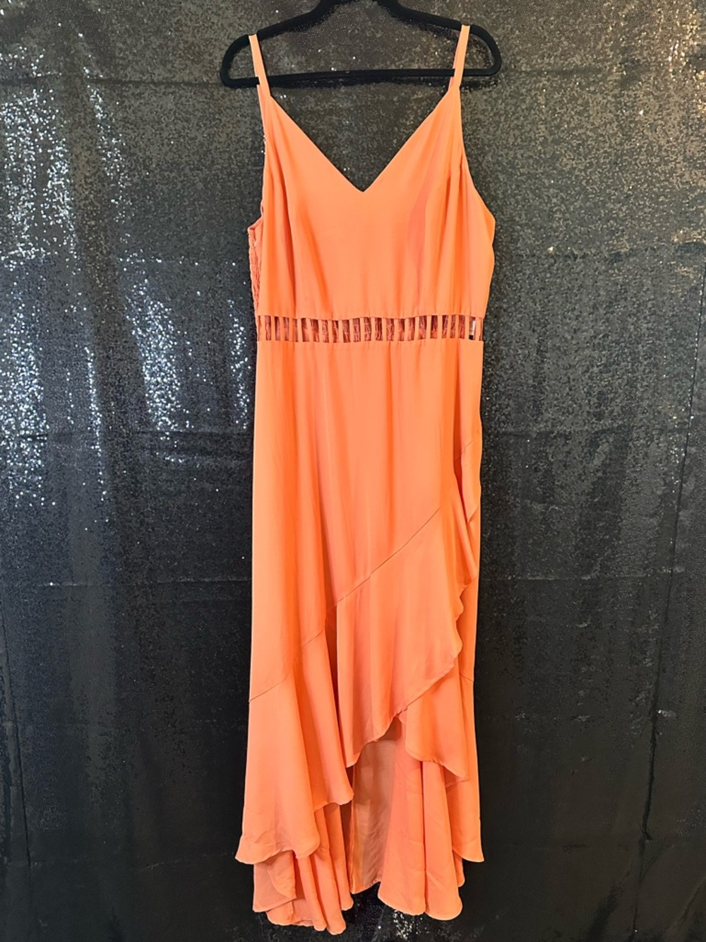 Fashion to Figure Coral High-Low Ruffle V-Neck Dress